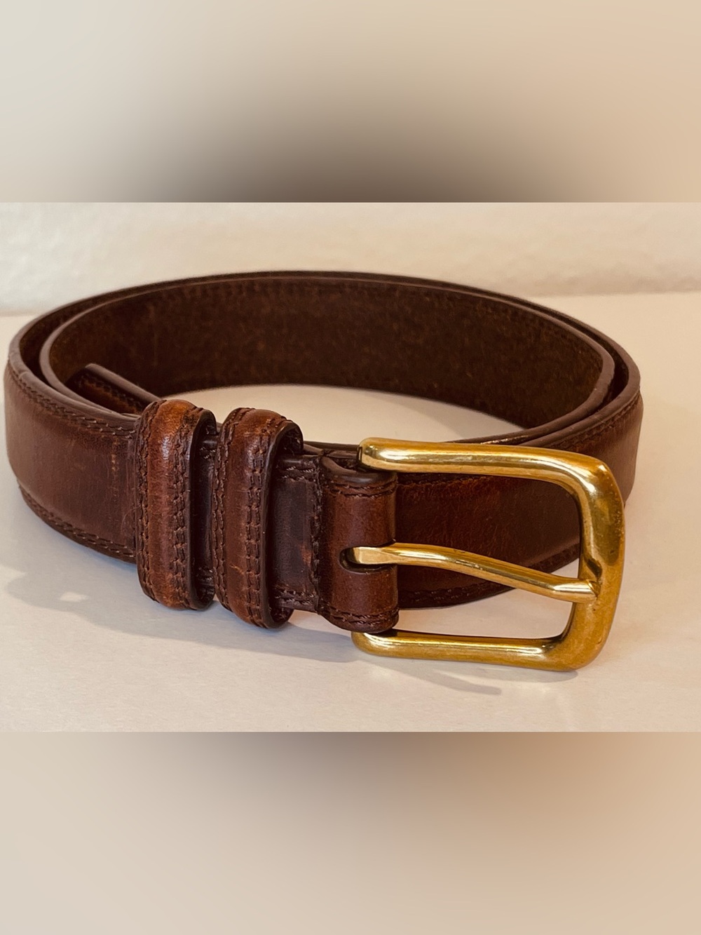 Vintage Brown Genuine Cow Leather Men's Oil Tanned Belt Gold hardware Size 32